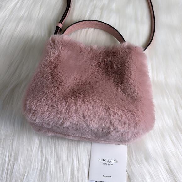 NWT Kate Spade Knott Faux Fur Mini Crossbody Tote Purse/Pink/Faux Fur - Picture 10 of 10